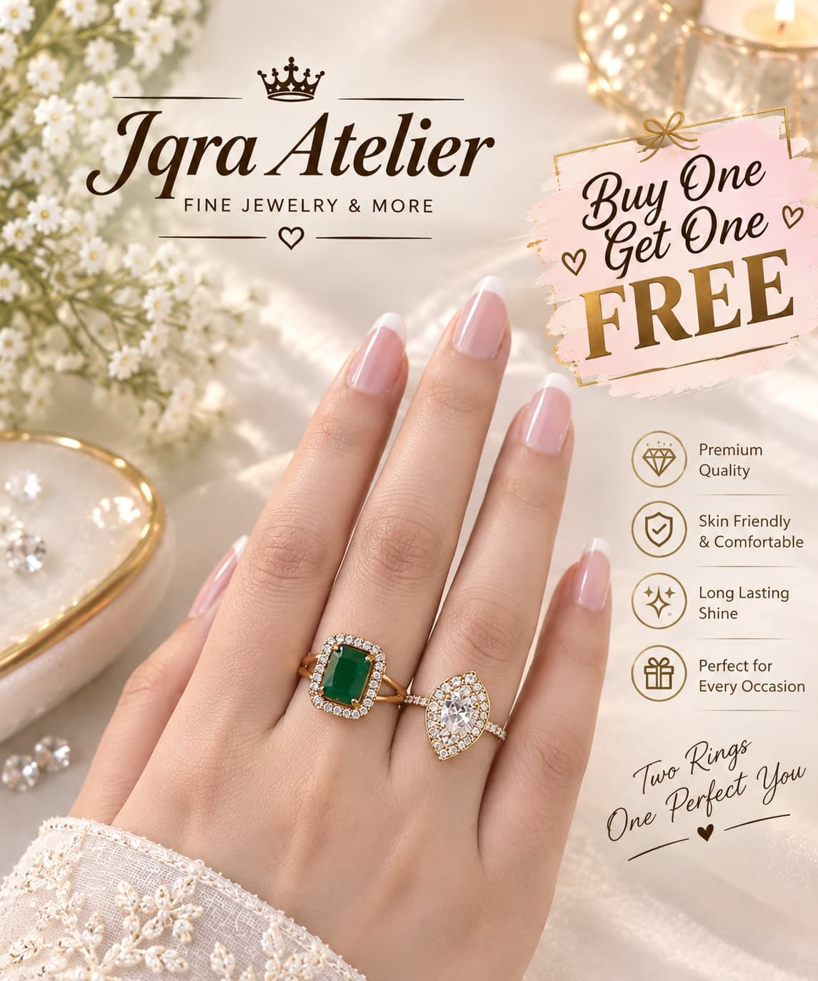 Elegant Emerald & Pear Ring, photo 2